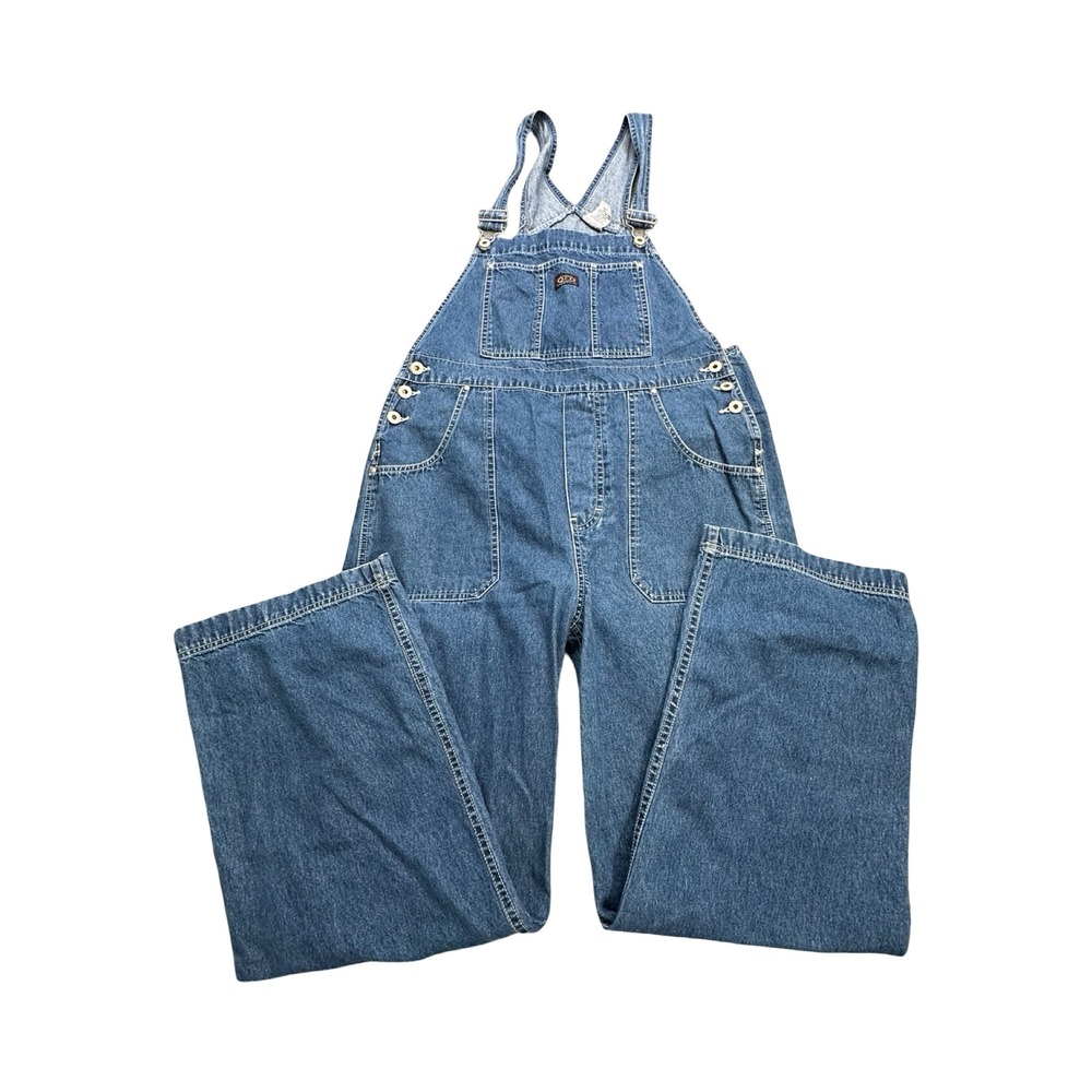 Jordache Overalls Women L 32x29 Blue Wide Leg Cotton Denim Vintage Style Boho